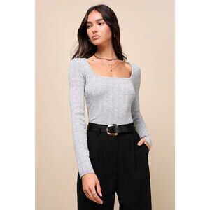 Lulus Autumnal Essential Heather Grey Cable Knit Pullover Sweater - Size M
